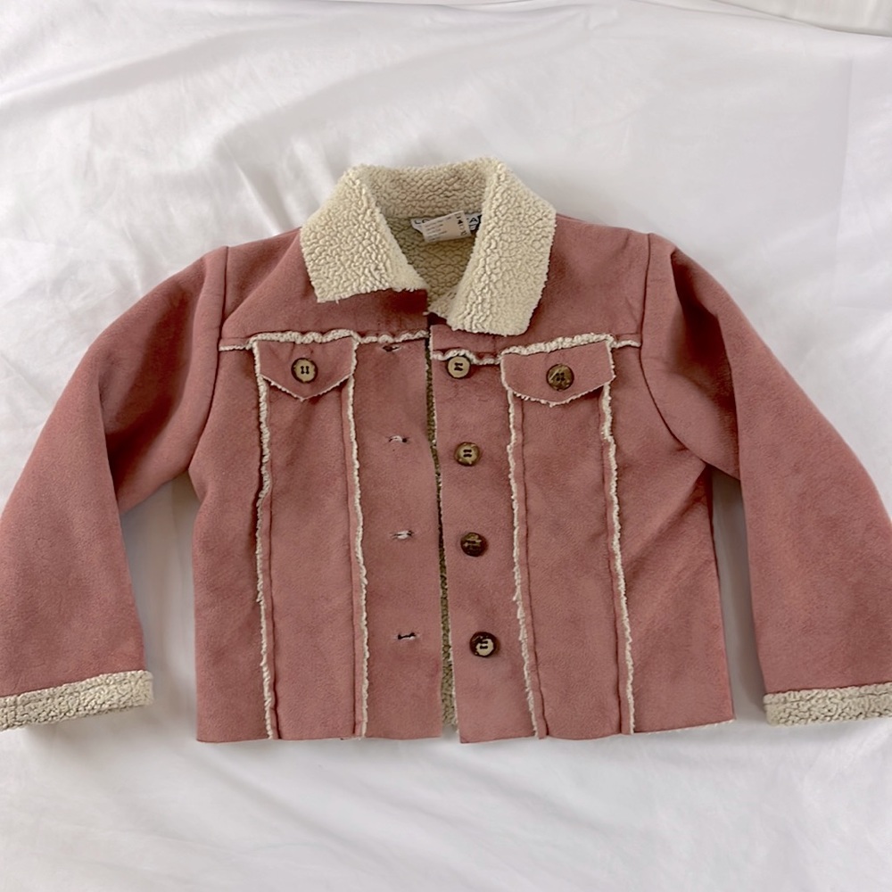 Pink, Faux Suede, Shepra lines Jacket. Little Girl’s Size 4.